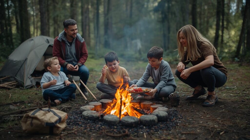 How Shared Land Encourages Slower, Thoughtful Living 1 family in a woodland camping ground