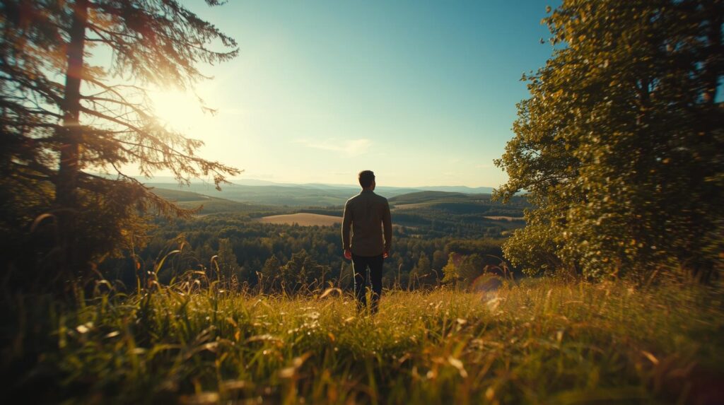 How to Sell Land Without Stress 1 A-man-standing-in-a-woodland-clearing-overlooking-the-countryside