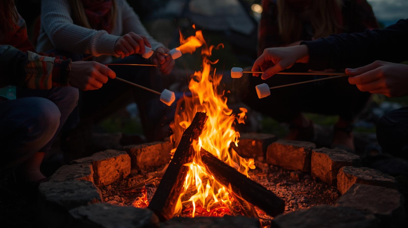 marshmallows around a campfire