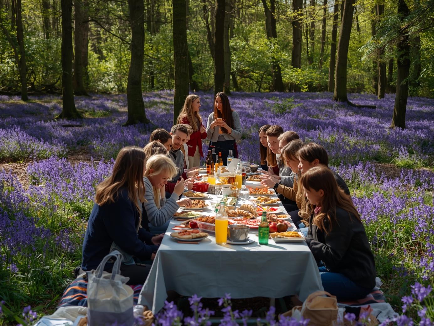 Community picnic in the woods
